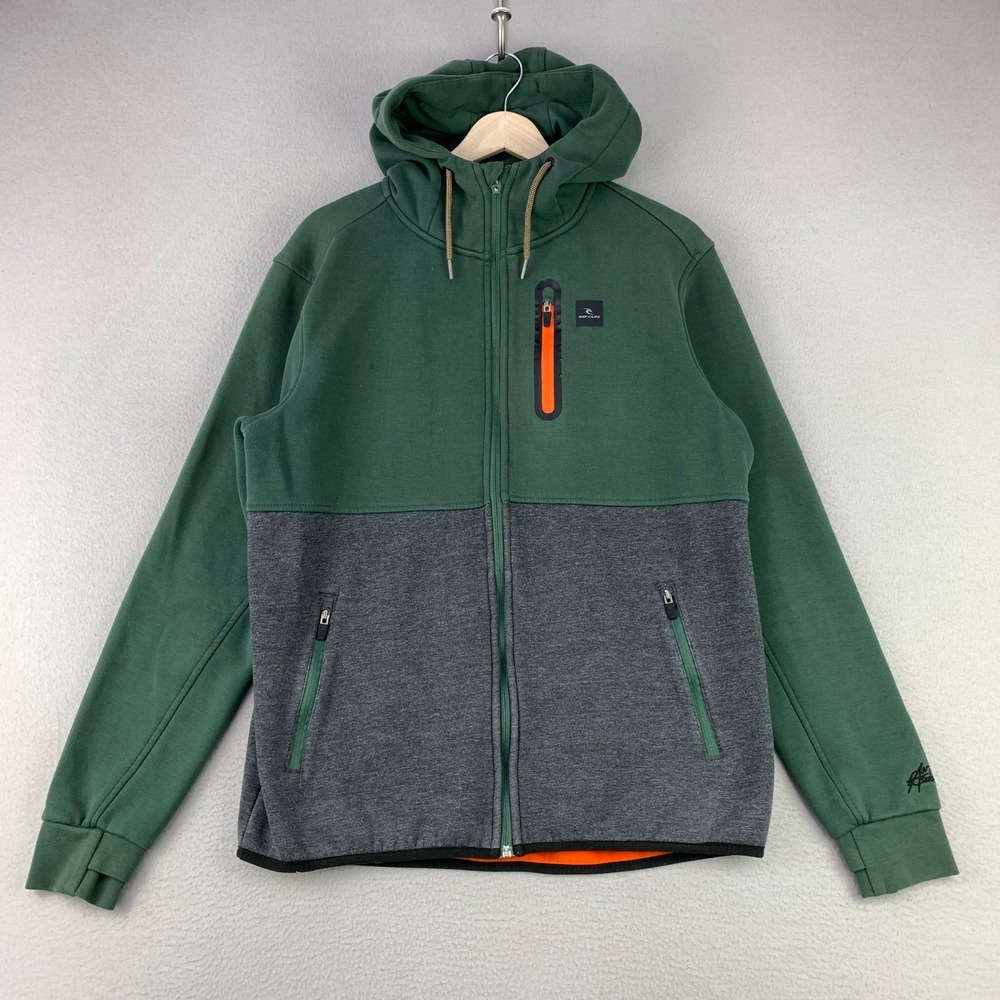 Rip‎ Curl Anti Series Zip Hoodie Men Medium Green Gray Colorblock Fleece